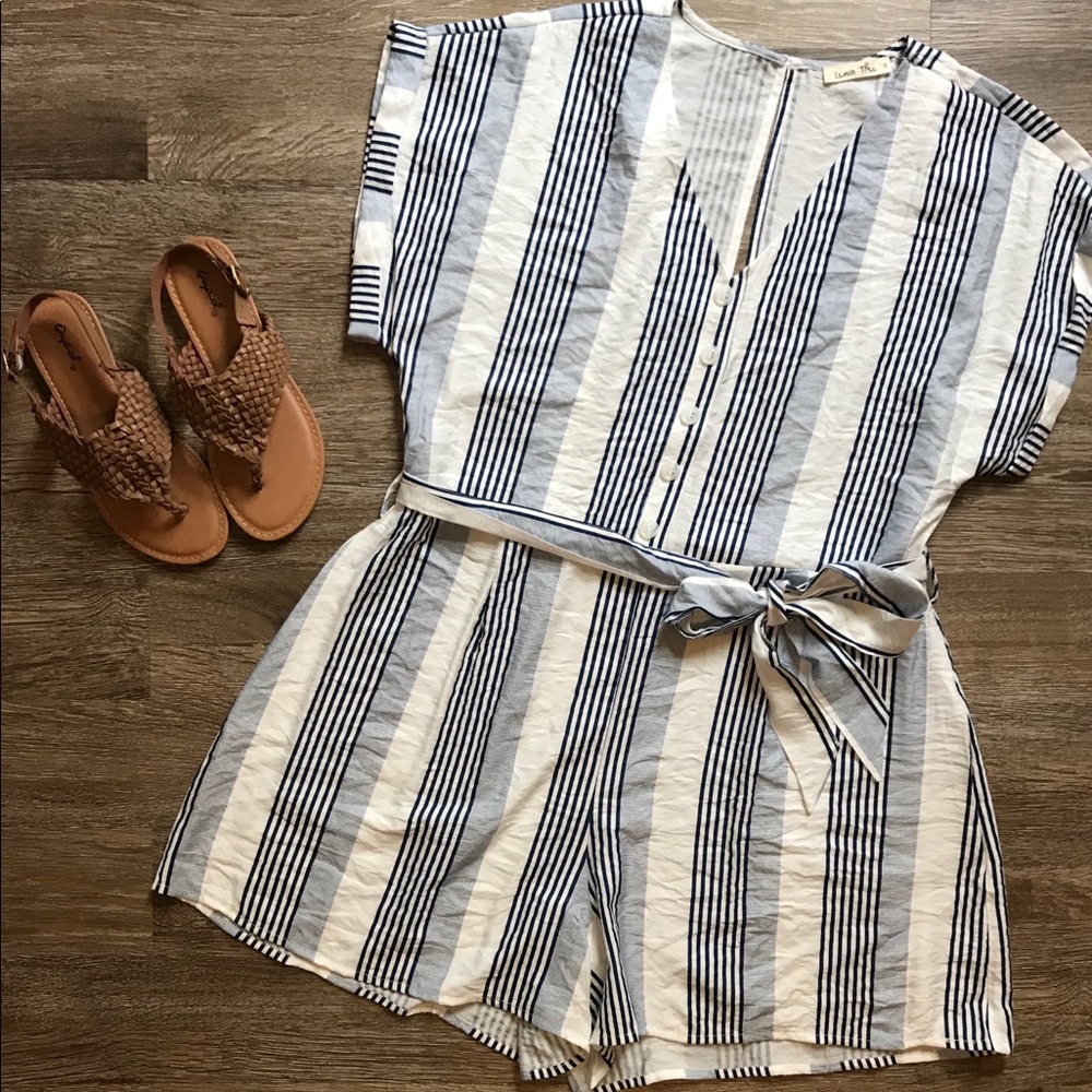 Navy and White Button Trim Romper